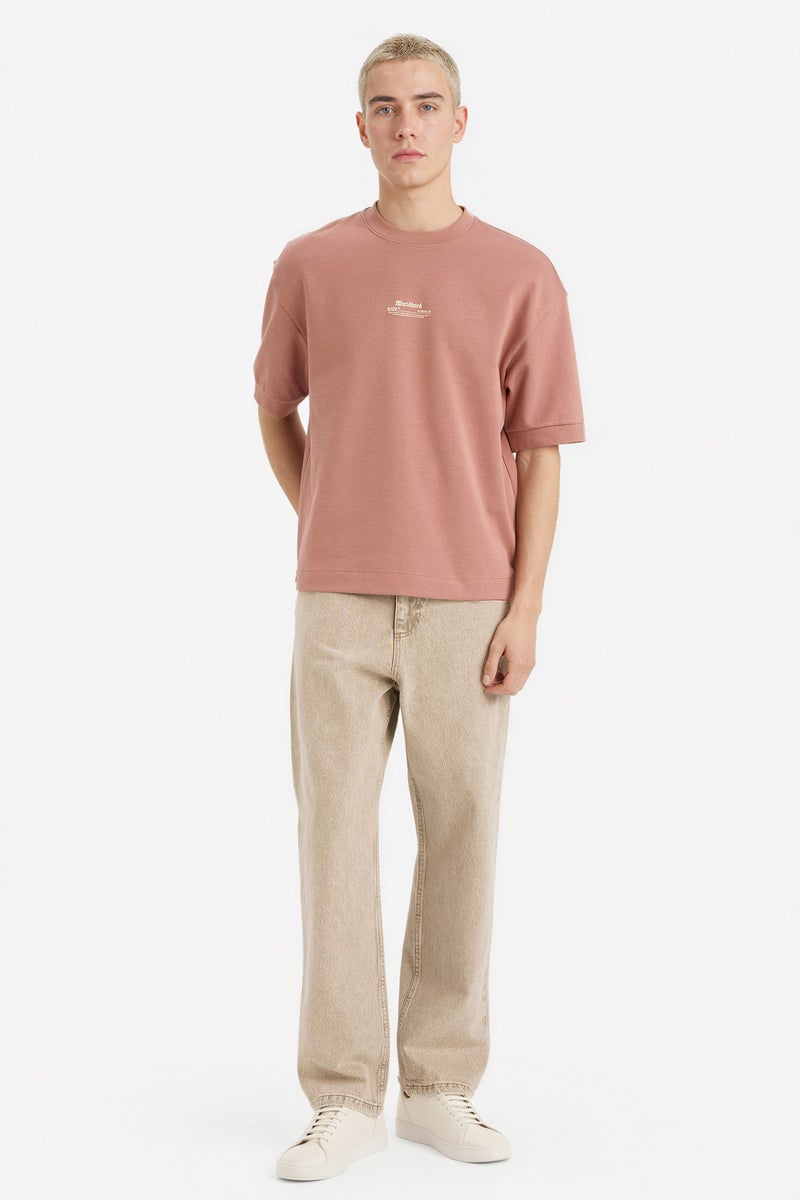 DeFacto Pink Man Breathable Loose Fit Printed T-Shirt Casual - Image 2